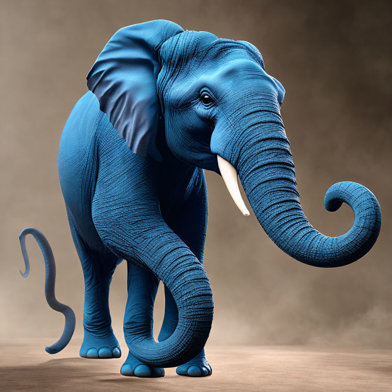 Vibrant Blue Elephant with Textured Skin on Neutral Background
