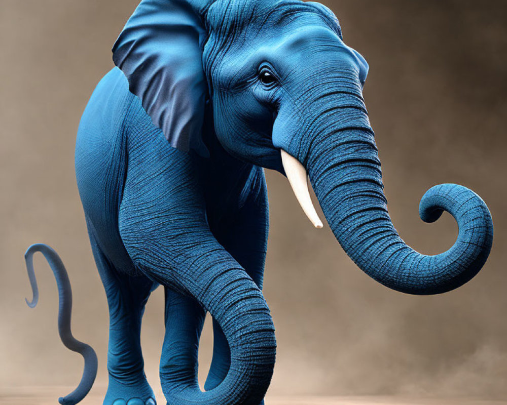 Vibrant Blue Elephant with Textured Skin on Neutral Background