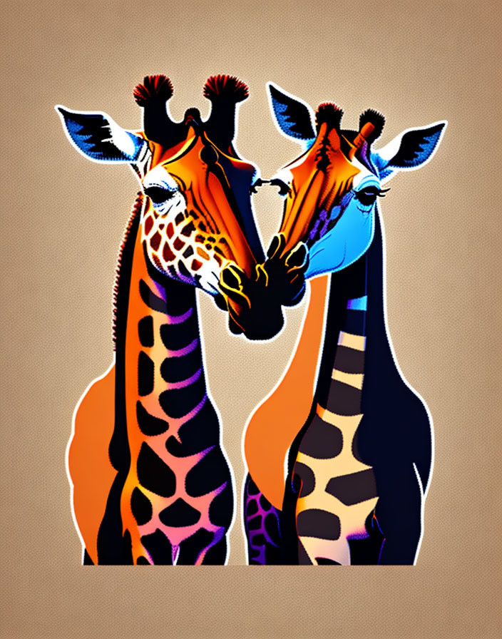 Colorful Stylized Giraffes Forming Heart Shape on Beige Background