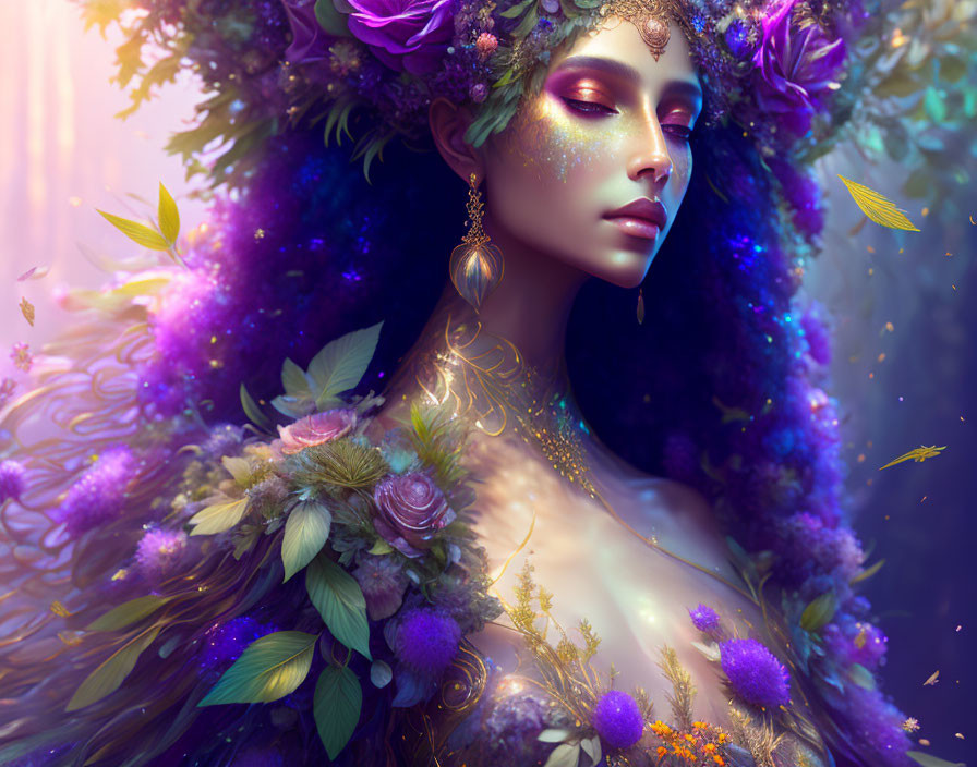 Full view portrait mystical ethereal herbs goddess