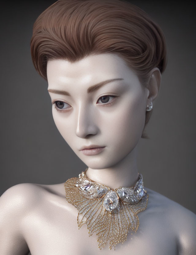 Detailed Digital Portrait of Woman with Elegant Necklace