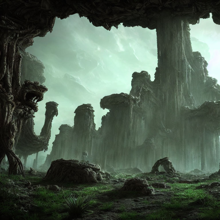 Towering Trees and Cascading Waterfalls in Alien Forest