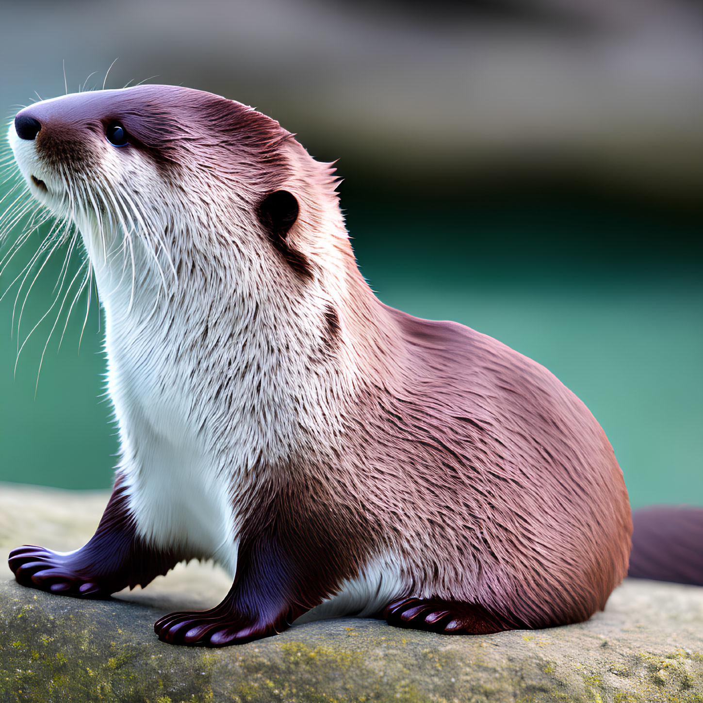 Detailed Otter with Glossy Brown Fur on Rock with Soft-focus Background