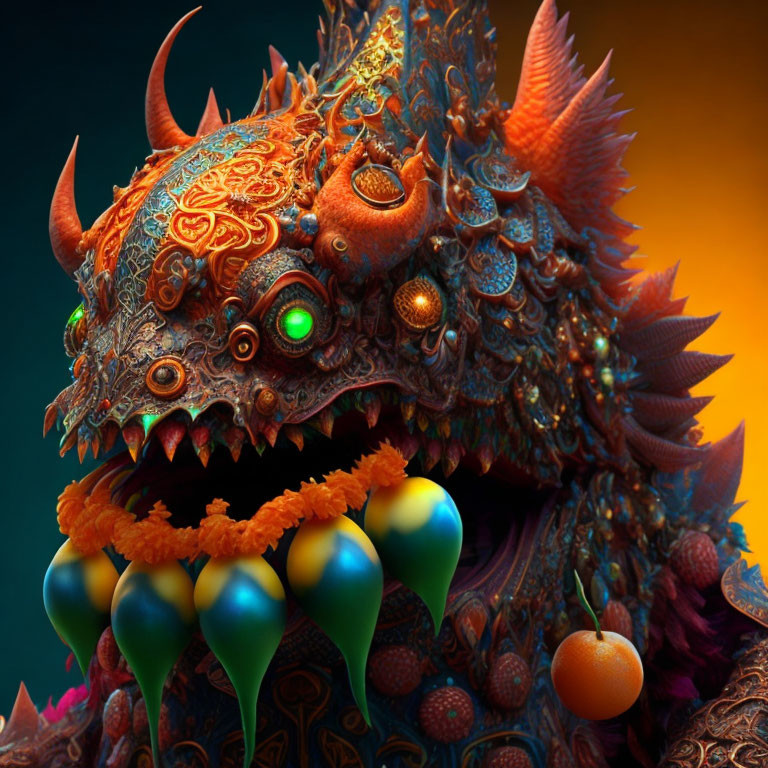 Detailed Mythical Creature with Vivid Colors and Ornate Textures