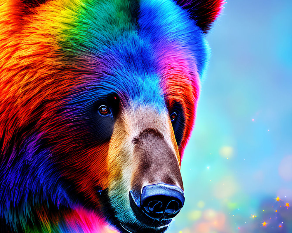 Colorful Rainbow Spectrum Bear on Sparkling Background
