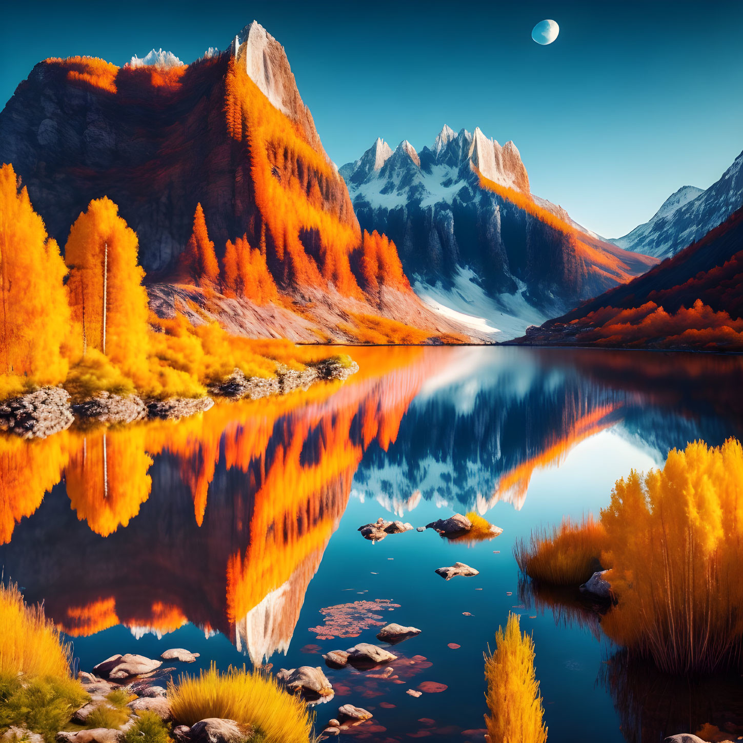 Vivid Autumn Trees Reflected in Tranquil Lake