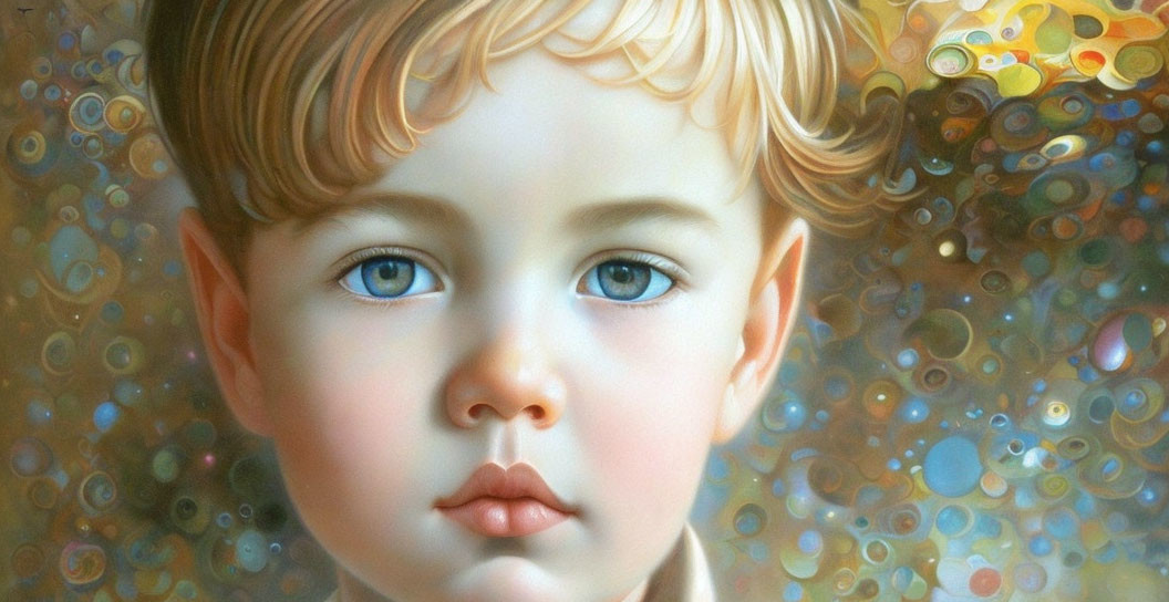Detailed Hyper-Realistic Painting of Child with Blue Eyes and Brown Hair