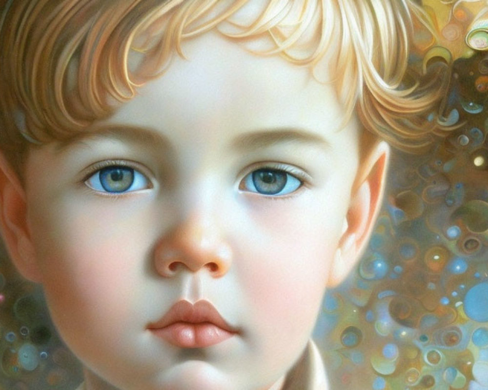 Detailed Hyper-Realistic Painting of Child with Blue Eyes and Brown Hair