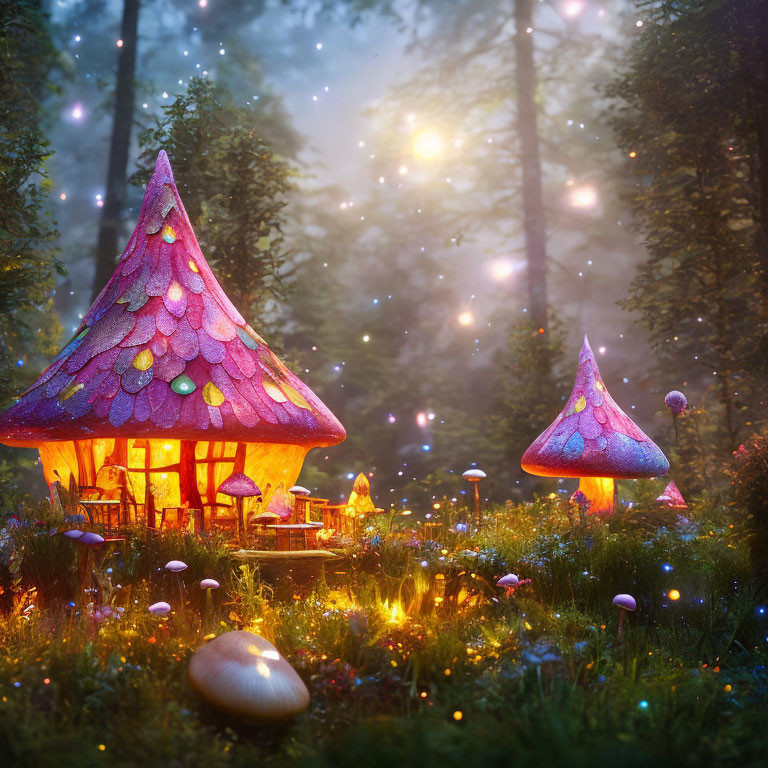 Enchanting Mushroom-Shaped House in Magical Forest