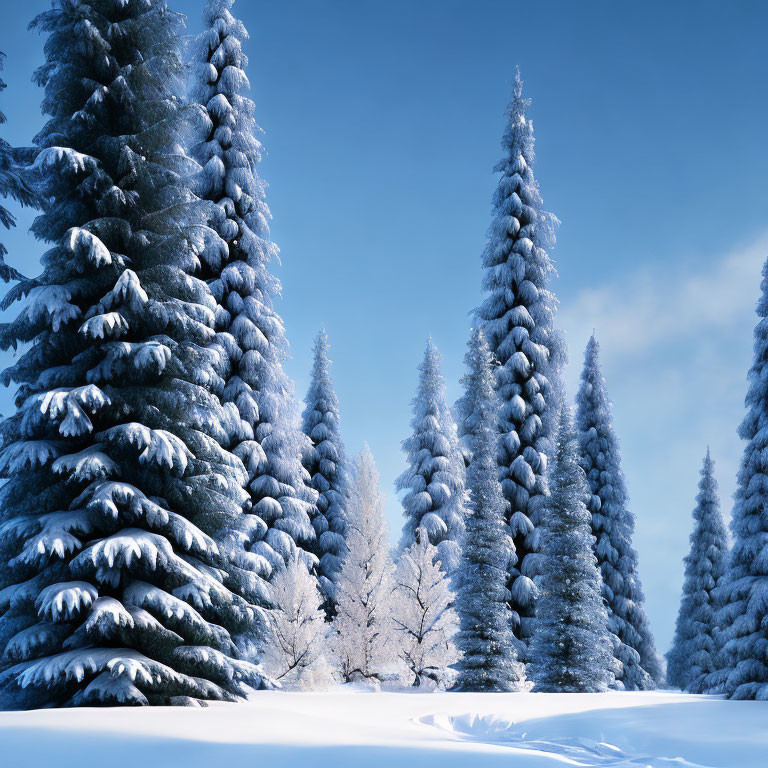 Serene winter landscape with snow-covered evergreen trees