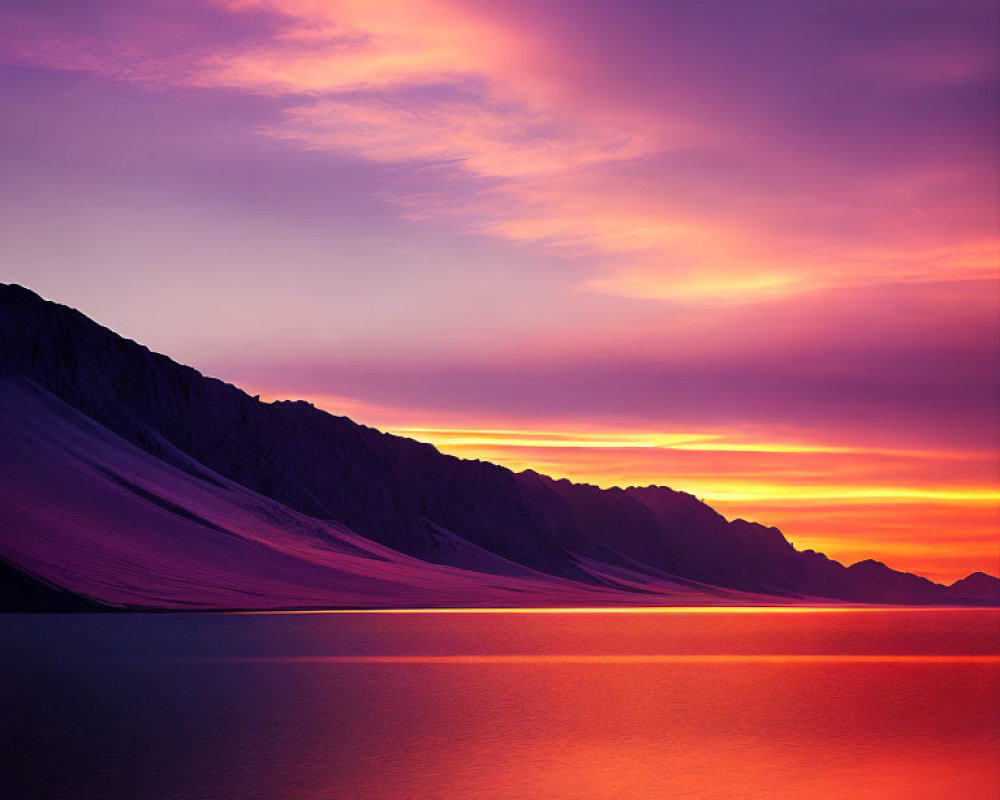 Tranquil Lake Sunset with Purple and Orange Skies