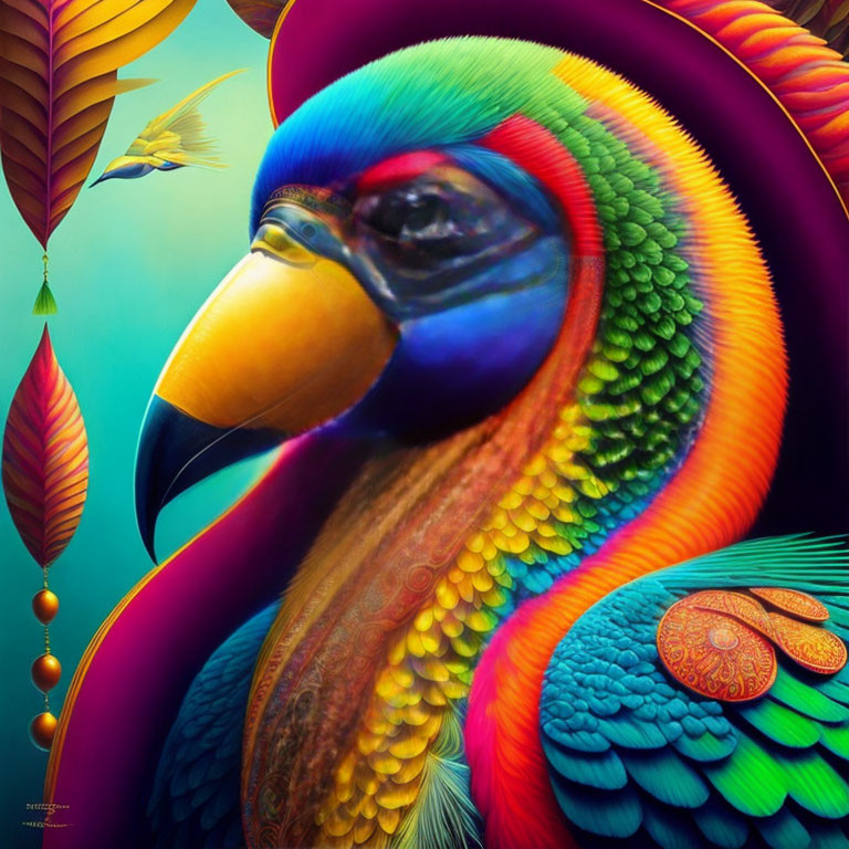 Colorful Parrot Artwork with Detailed Feathers in Surreal Style