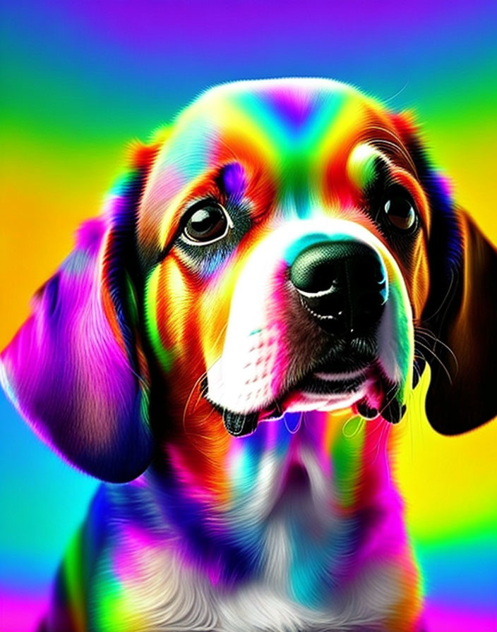 Colorful Rainbow Spectrum Overlay on Beagle Digital Art