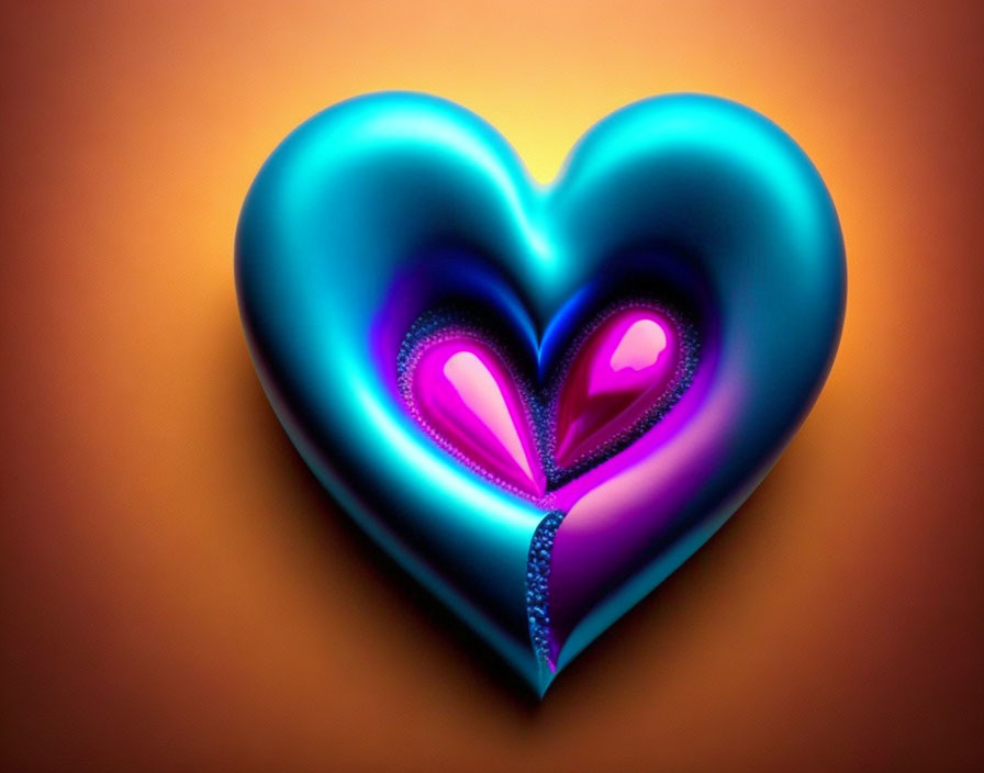 Multi-layered heart art with teal to purple gradient on orange background