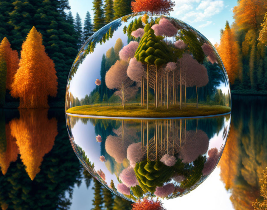 Autumn Landscape Reflection in Crystal Ball