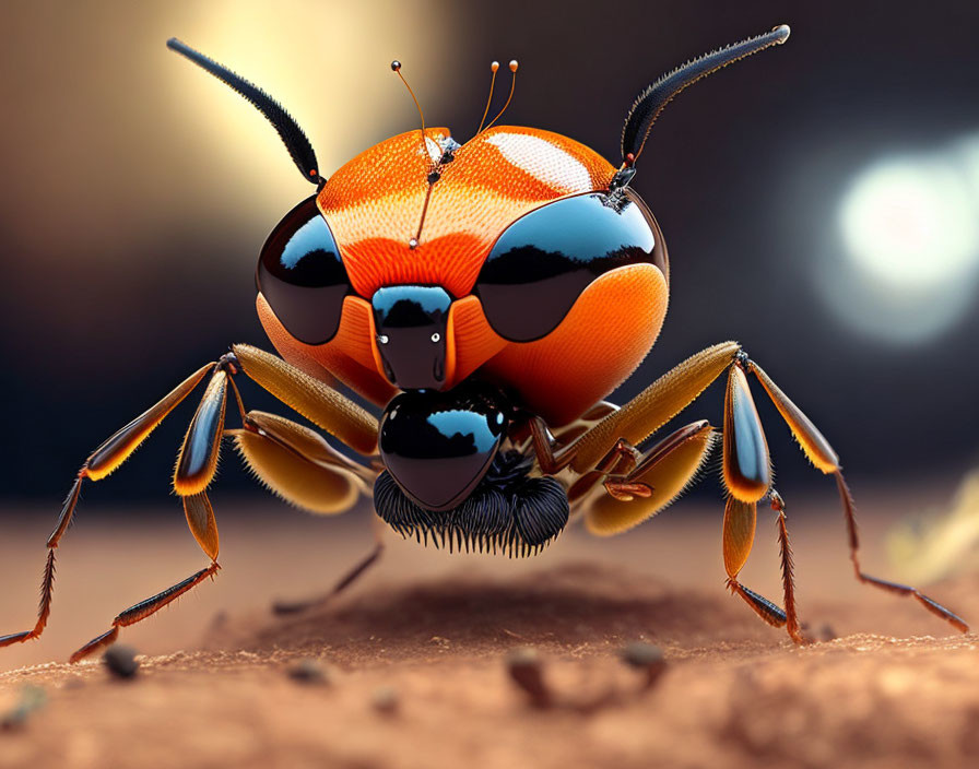 Vivid orange and black ladybug with detailed textures and antennae on bokeh background