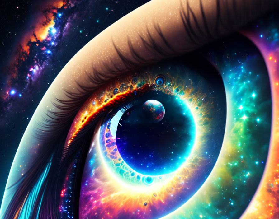 Digital artwork: Human eye with cosmic scene embedded