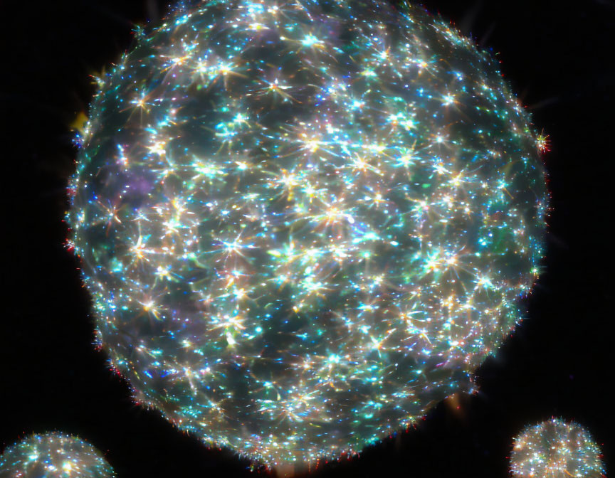 Bright, twinkling stars in a spherical formation on a dark background.