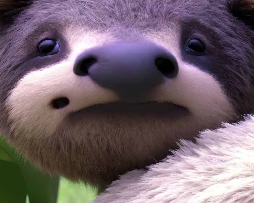 Detailed Close-Up of Curious Cartoon Panda with Expressive Eyes