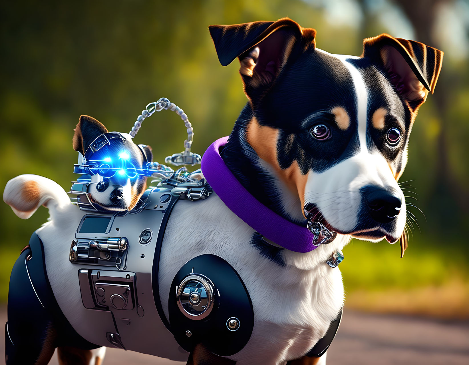 Futuristic cybernetic dog with smaller robotic companion