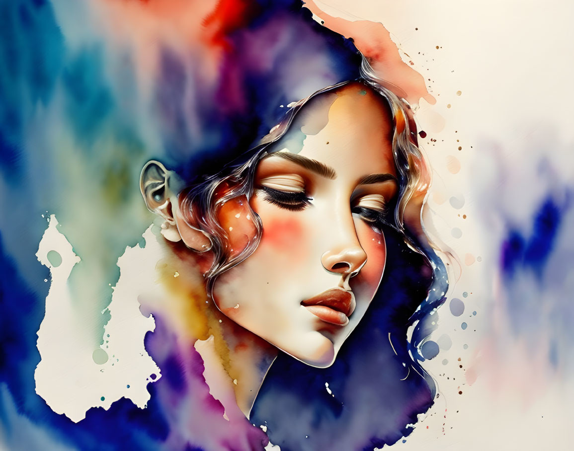 Vibrant digital painting of a woman with closed eyes