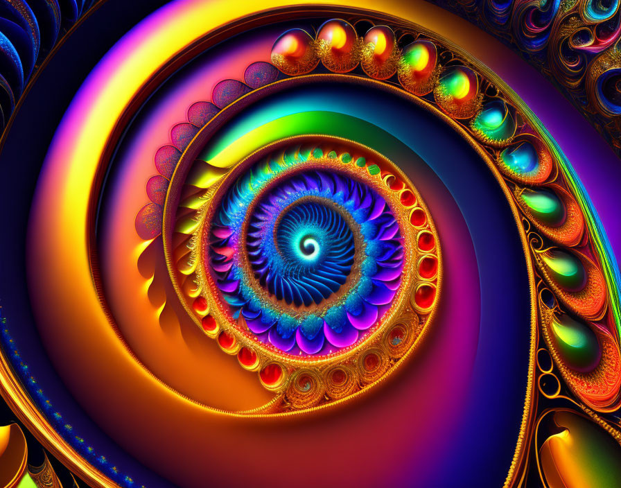 Colorful Spiraling Fractal Art with Intricate Details