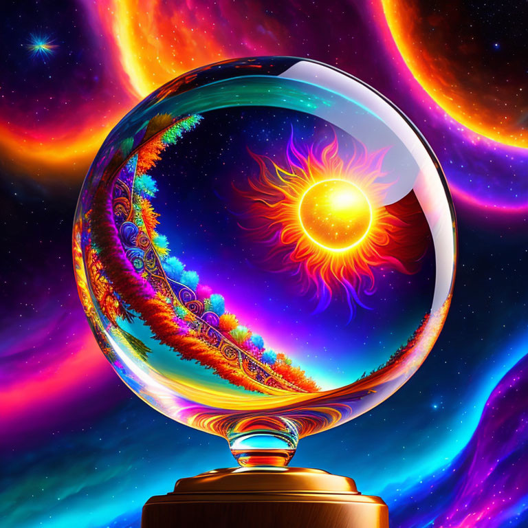 Colorful Crystal Ball with Psychedelic Celestial Scene
