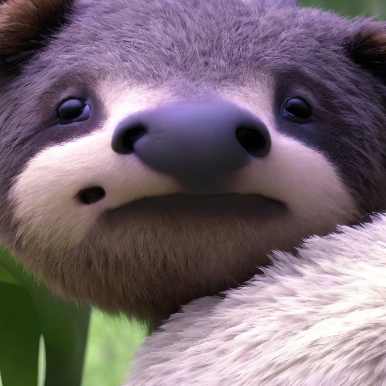 Detailed Close-Up of Curious Cartoon Panda with Expressive Eyes