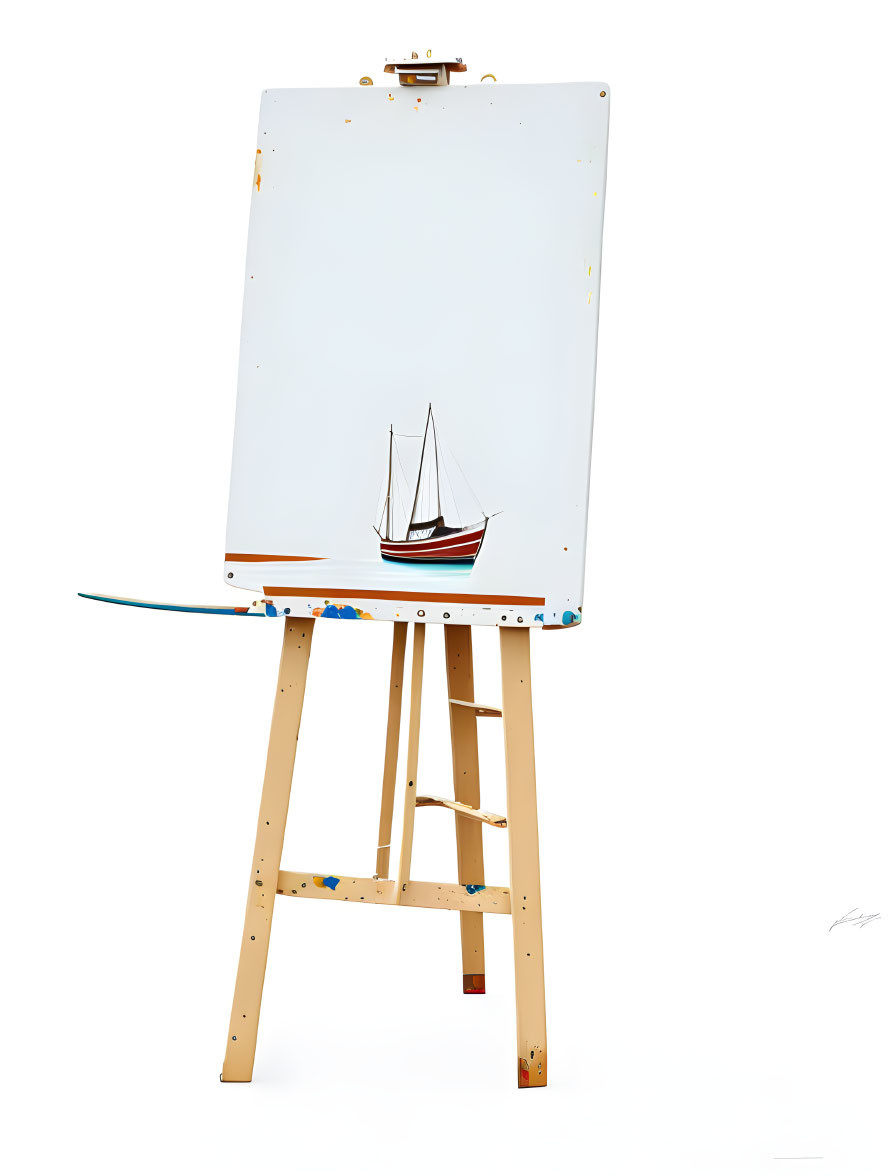 Red and Black Sailboat Painting on Canvas Easel