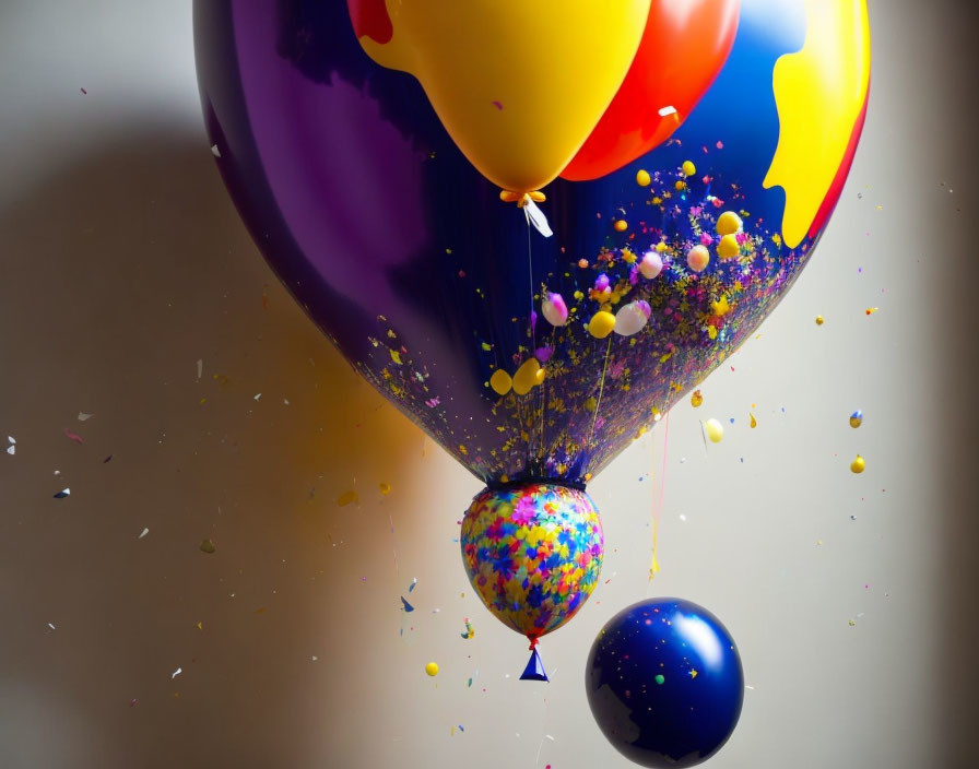 Colorful Balloons Bursting with Confetti and Powder