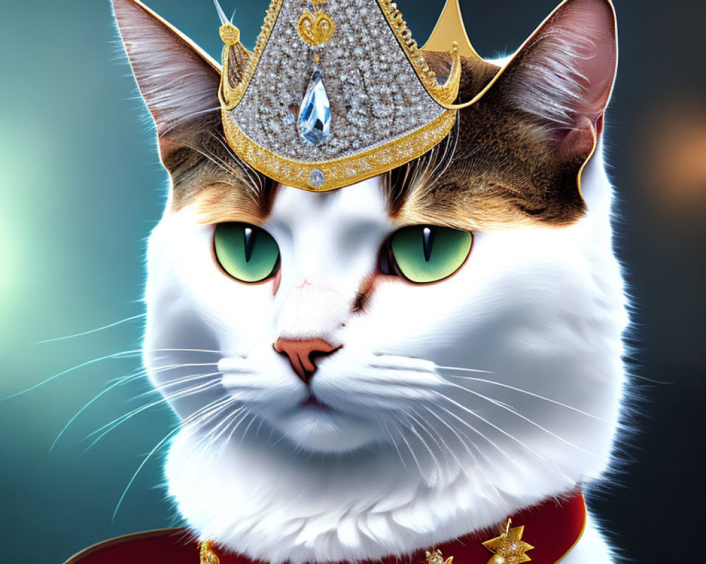 Regal Cat with Digital Crown and Royal Attire