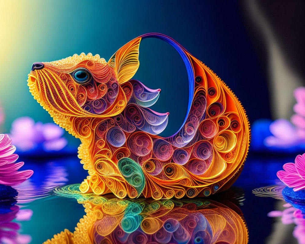 Colorful Fish Artwork with Quilled Paper Designs and Water Background