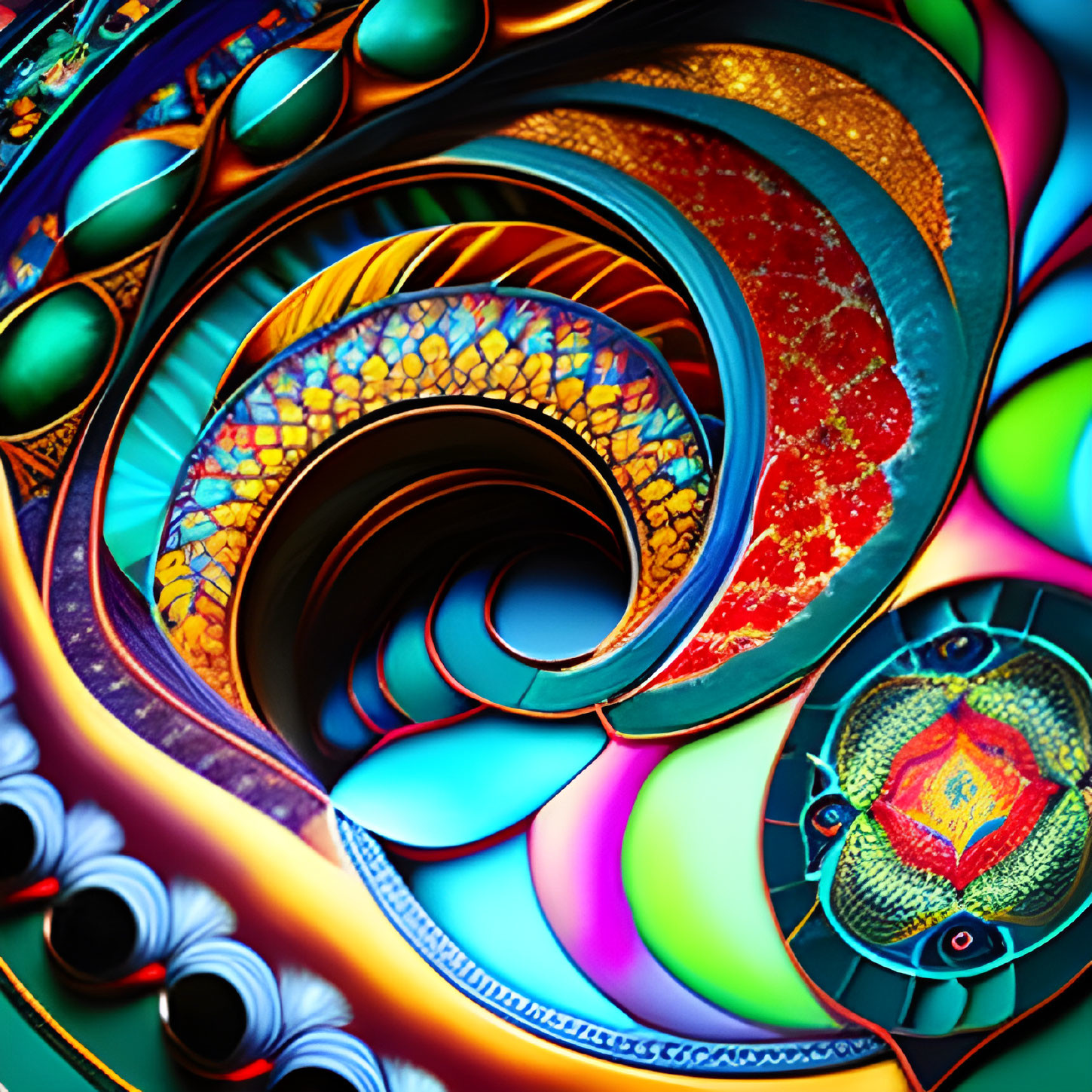 Colorful Digital Fractal Art with Intricate Spiral Patterns