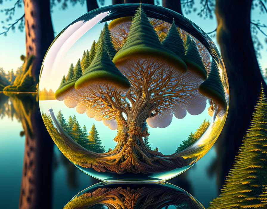 Beutiful mystical tree in glass globe