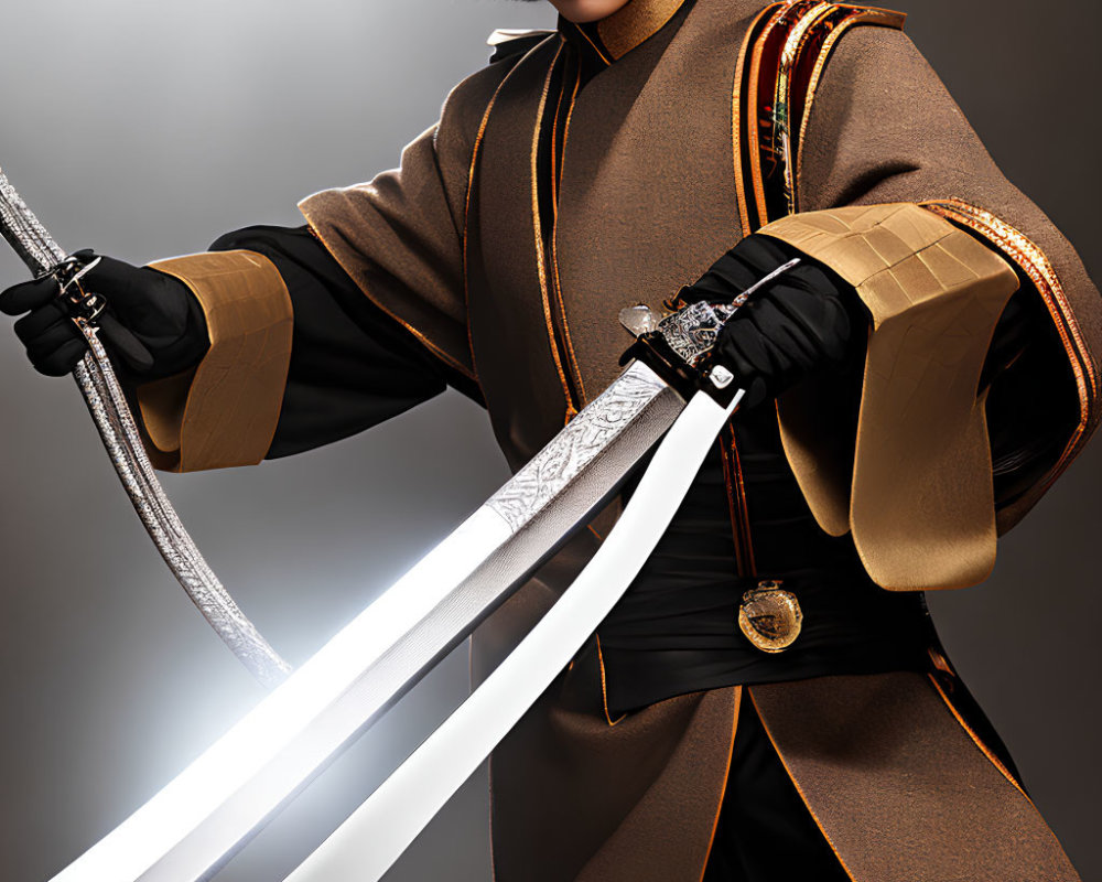 Stylized person in traditional outfit with glowing sword