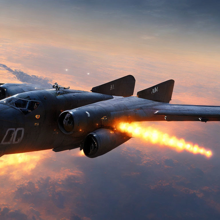 Vintage Bomber Aircraft Engine Fire Sunset Sky Scene
