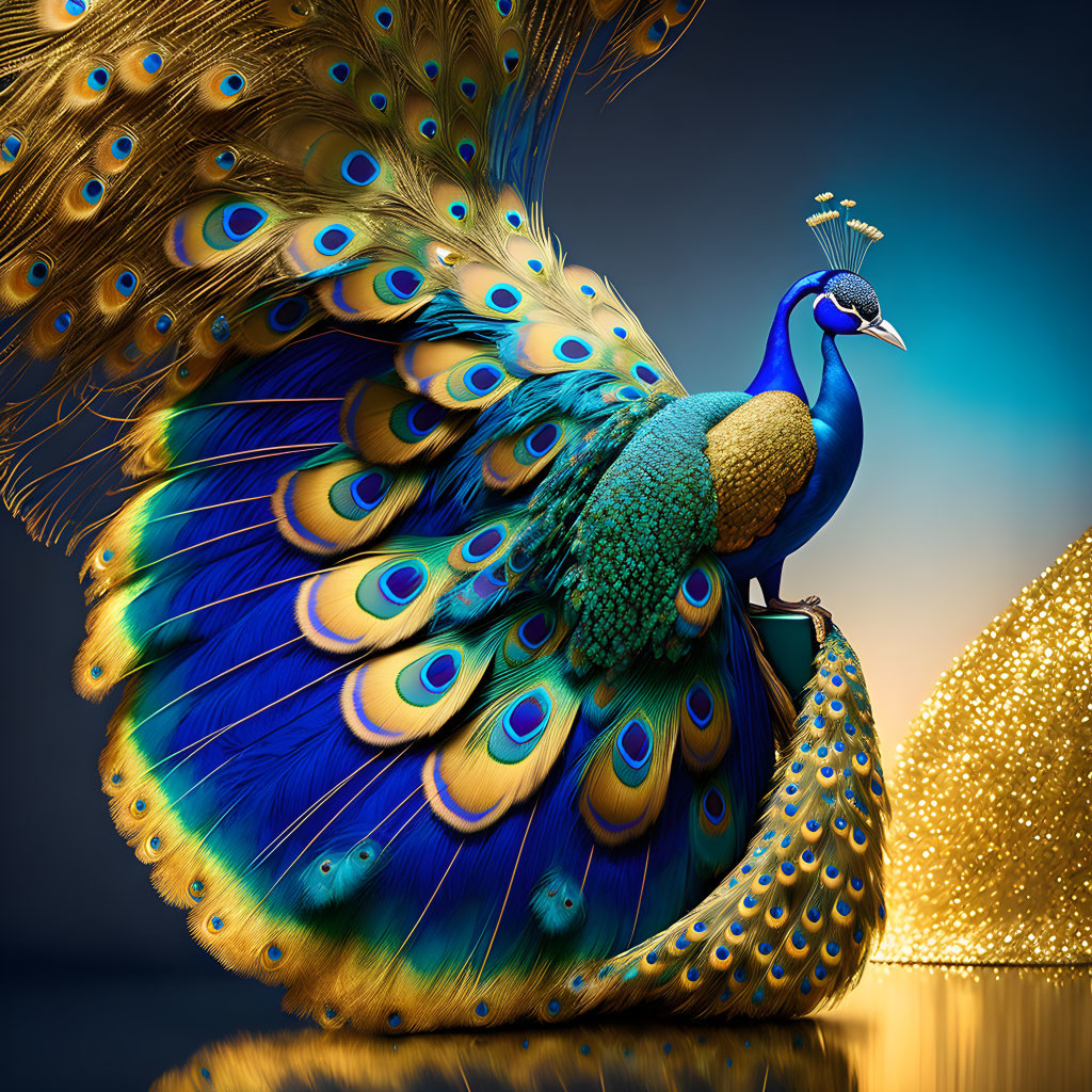 Colorful Peacock with Iridescent Blue and Green Feathers