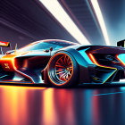 Futuristic car with dynamic lighting and aerodynamic design