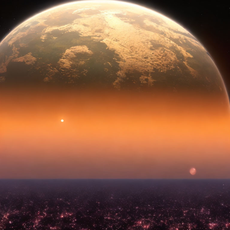 Large Golden-Orange Earth-Like Planet in Space View