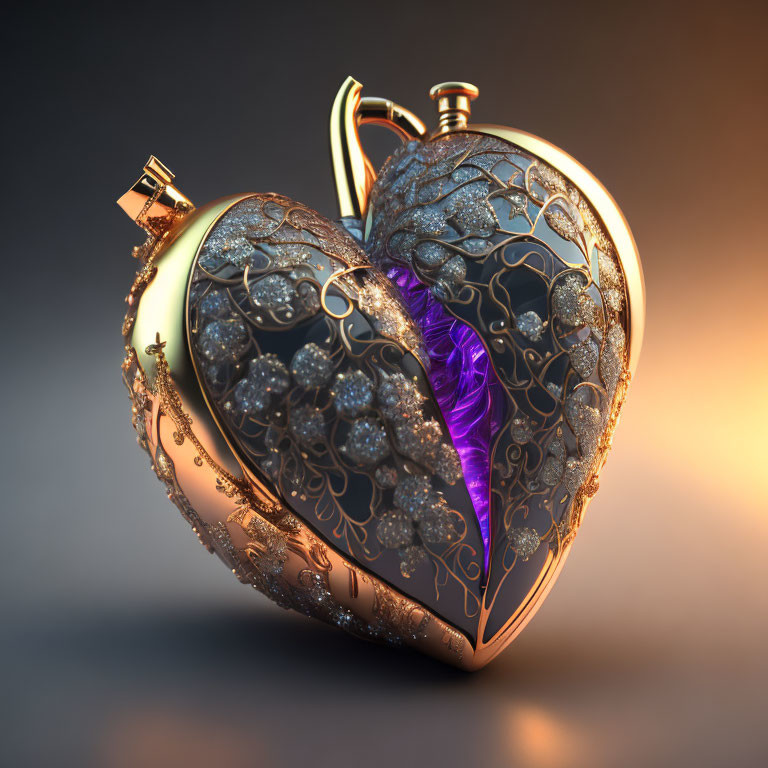 Ornate Heart-shaped Locket with Gold and Silver Filigree Details