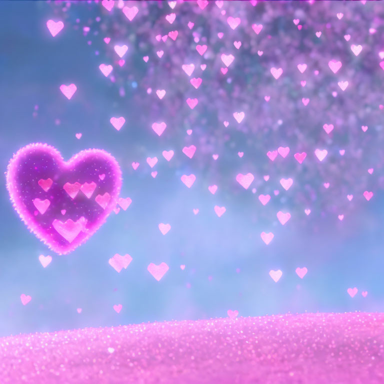 Pink Heart Surrounded by Hearts on Pink and Purple Background