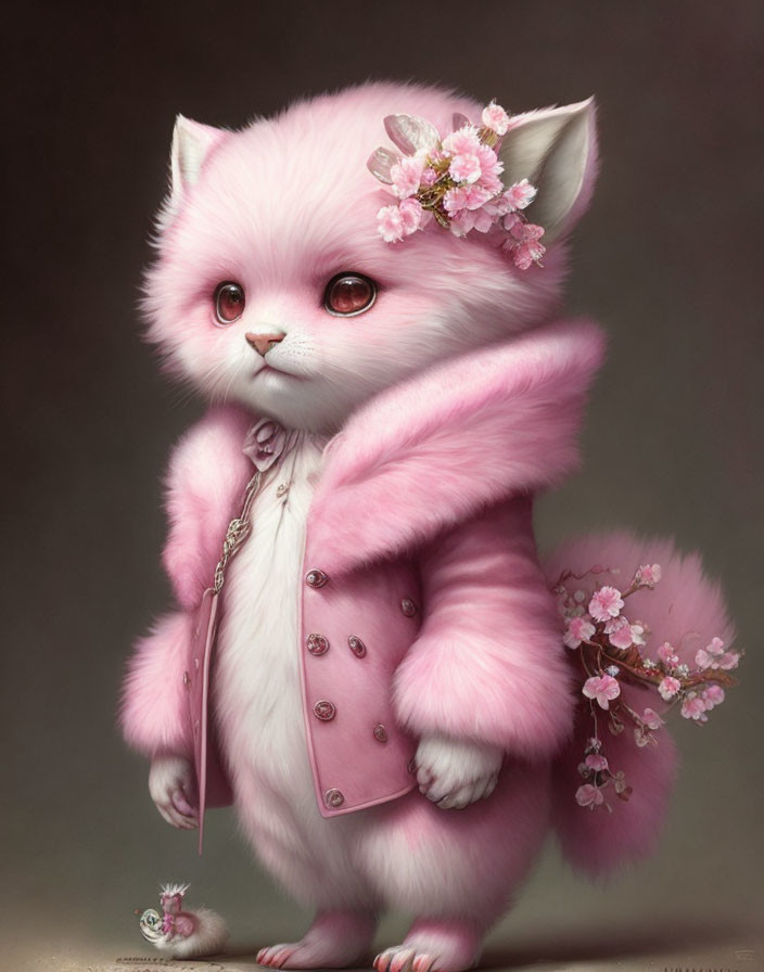 Cherry Blossom Cat in Stylish Coat