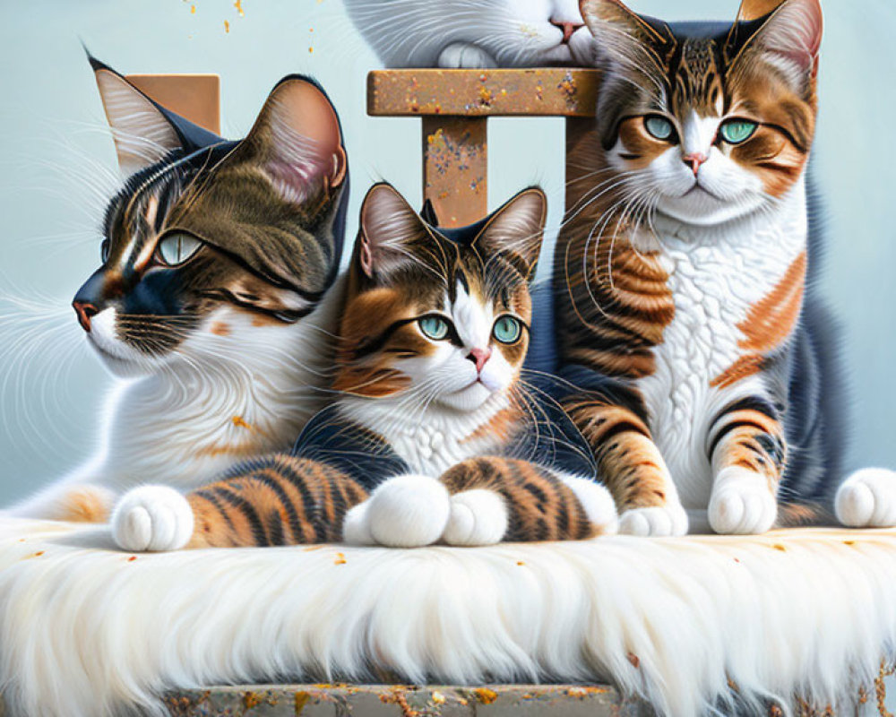 Realistic cats with blue and white color palette and letter "T
