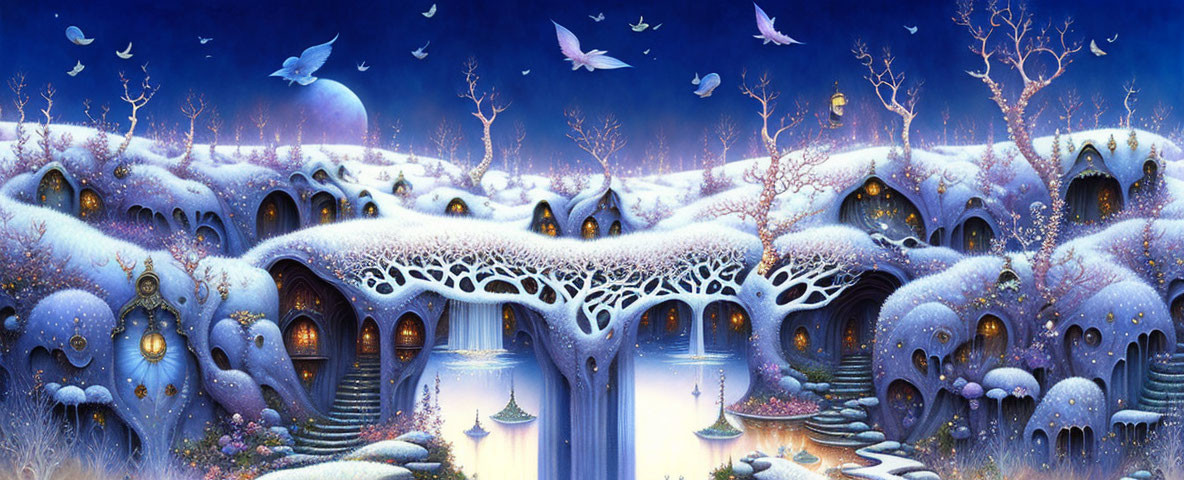 Magical Winter Village with Snow-Covered Whimsical Houses