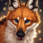 Majestic orange fox with wise eyes and golden jewelry holding ethereal winged kittens