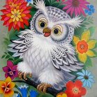 Vibrant owl group amidst colorful oversized flowers