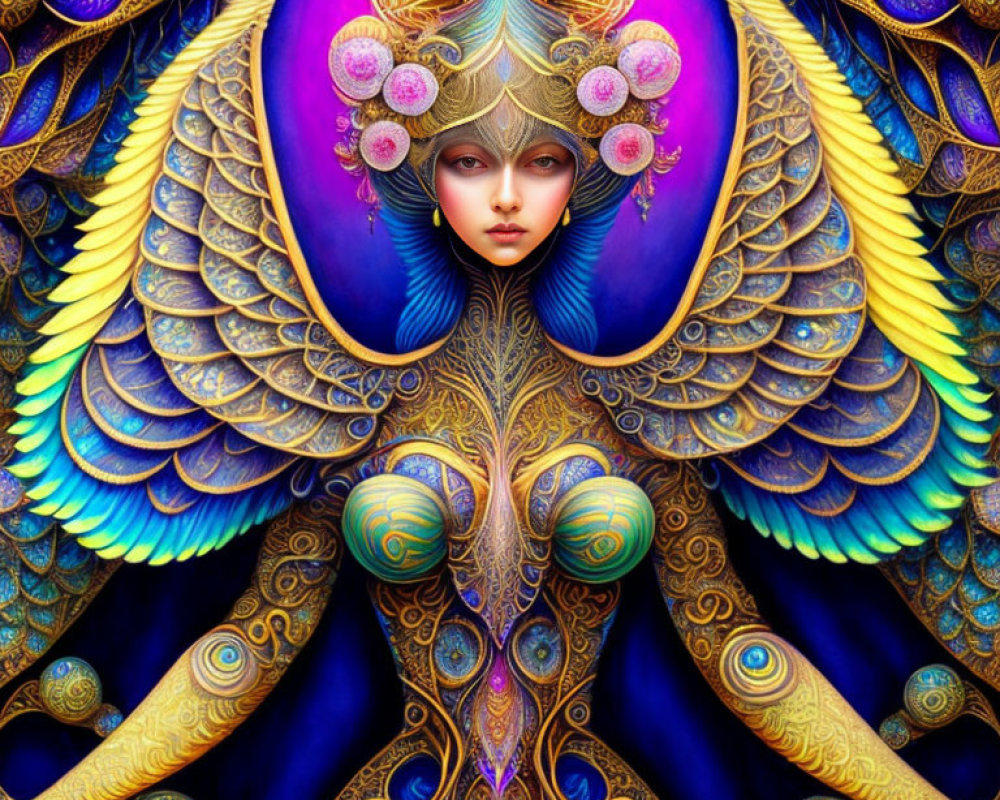 Colorful mystical artwork of woman with feathered headdress