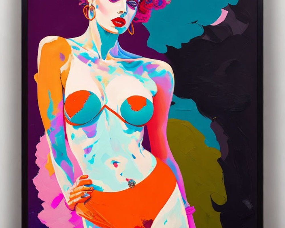 Colorful Pop Art Painting of Stylized Woman with Dynamic Hair