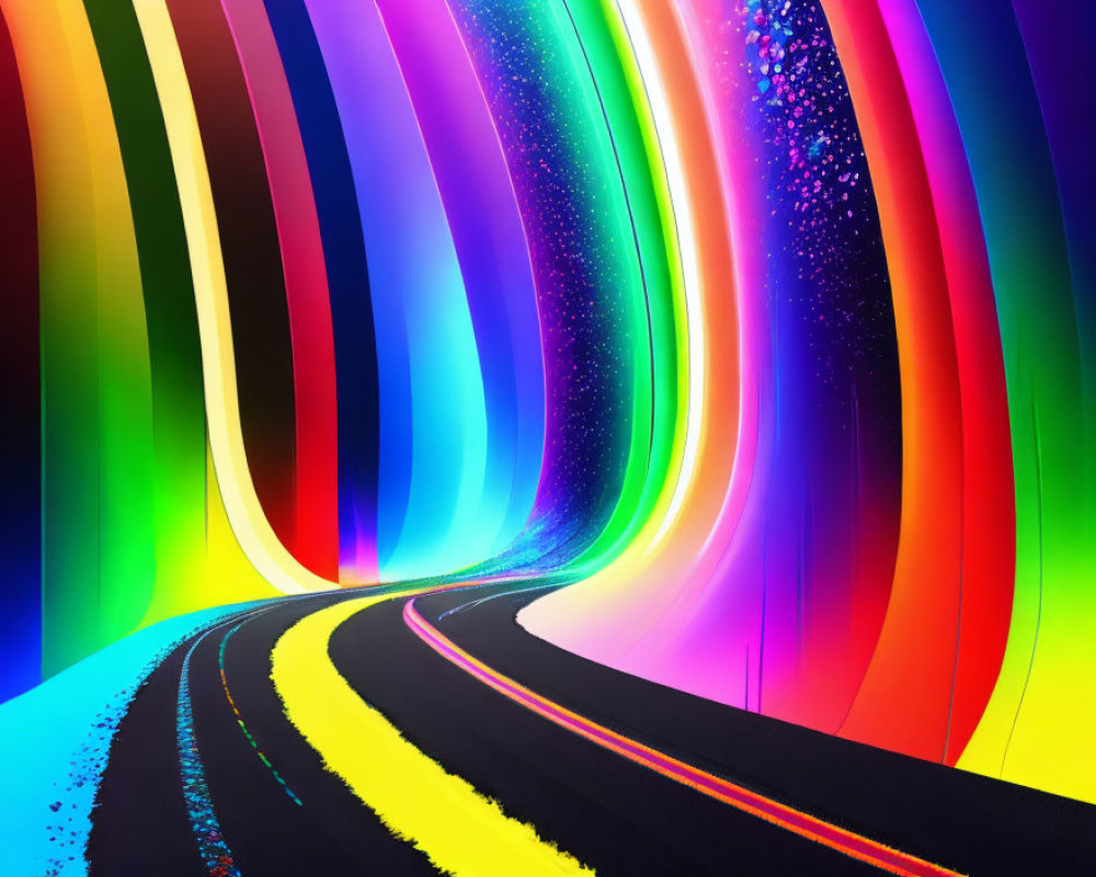 Colorful Arches Transforming Roadway in Digital Art
