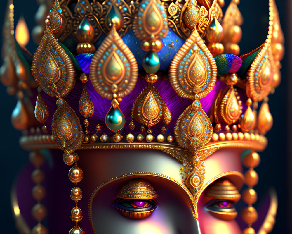 Golden Crown with Turquoise Gems and Majestic Eyes Detail